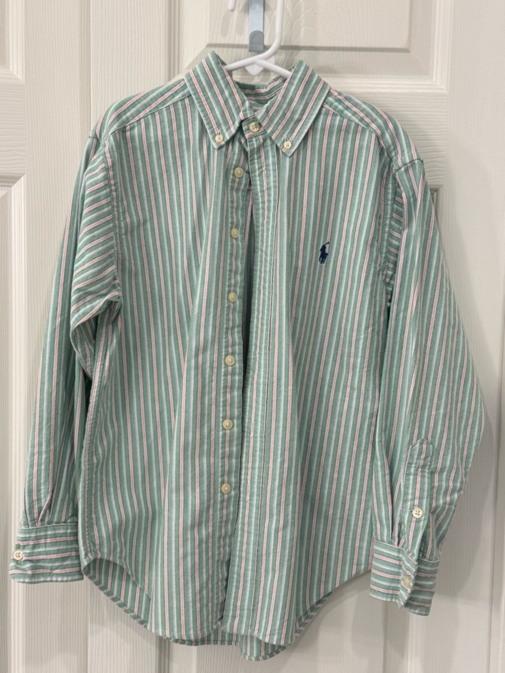 Ralph Lauren Green, Pink and White Striped Button-Down Shirt